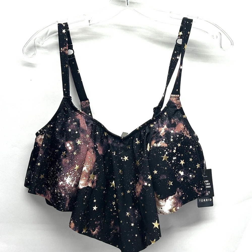 Torrid Women's M/L 10 Celestial Flounce Wire-Free Light Lined Bikini Top NEW(SH5